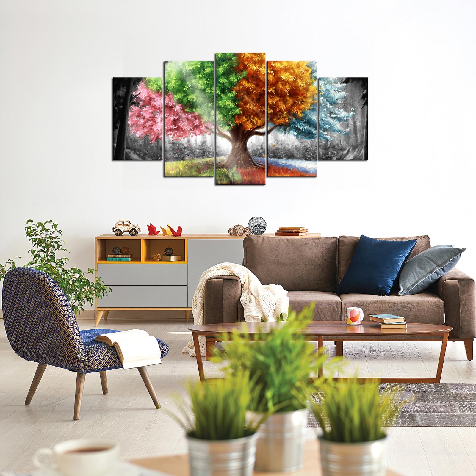 Amazon.co.jp: sechars 四季の木 絵画 キャンバス ウォールアート 抽象